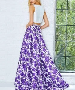 Angela & Alison - 71035 Floral Bateau Neck A-line Dress Formal Gowns 8 Angela & Alison - 71035 Floral Bateau Neck A-line Dress Formal Gowns