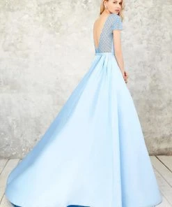 Angela & Alison - 71043 Deep V-Neck Beaded Sleek Ballgown