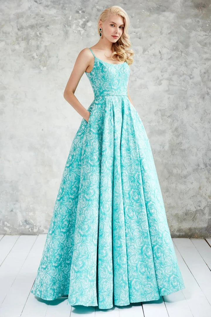 Angela & Alison - 71048 Slim Straps Floral Festooned Ballgown 3 Angela & Alison - 71048 Slim Straps Floral Festooned Ballgown