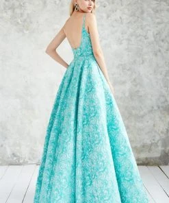 Angela & Alison - 71048 Slim Straps Floral Festooned Ballgown 7 Angela & Alison - 71048 Slim Straps Floral Festooned Ballgown