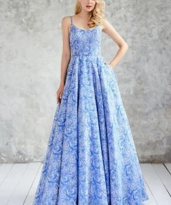 Angela & Alison - 71048 Slim Straps Floral Festooned Ballgown 9 Angela & Alison - 71048 Slim Straps Floral Festooned Ballgown