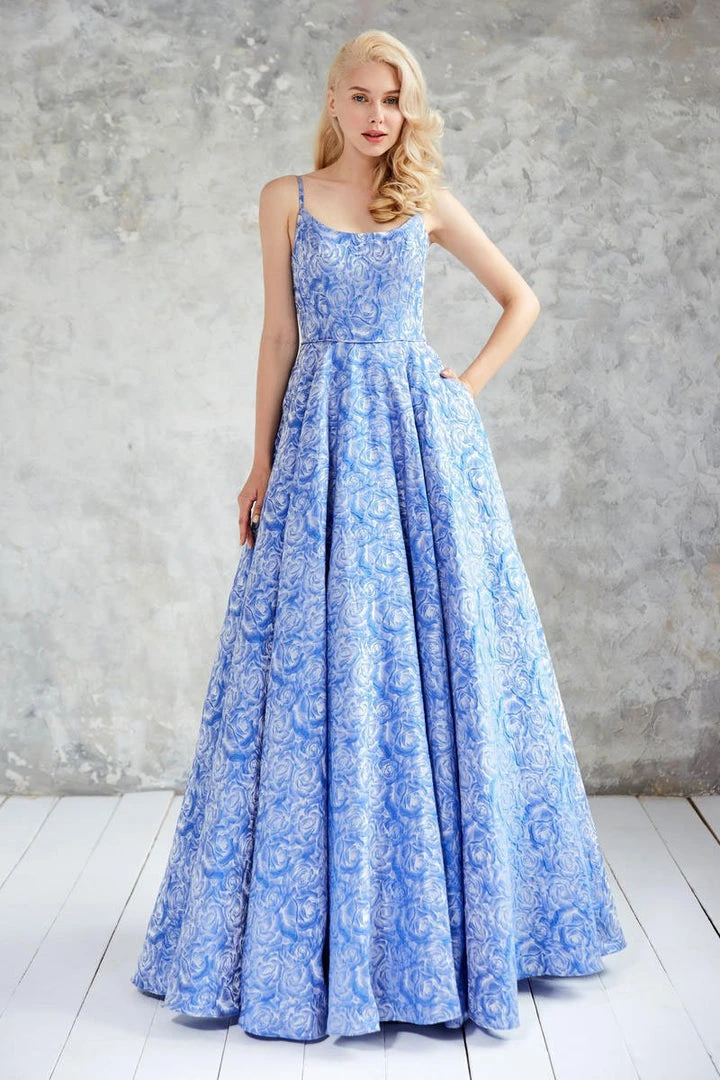 Angela & Alison - 71048 Slim Straps Floral Festooned Ballgown 6 Angela & Alison - 71048 Slim Straps Floral Festooned Ballgown