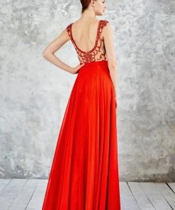 Angela & Alison - 71051 Bateau Neck Bejeweled A-line Gown