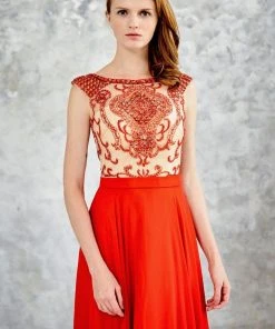 Angela & Alison - 71051 Bateau Neck Bejeweled A-line Gown