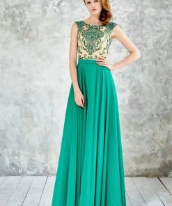 Angela & Alison - 71051 Bateau Neck Bejeweled A-line Gown