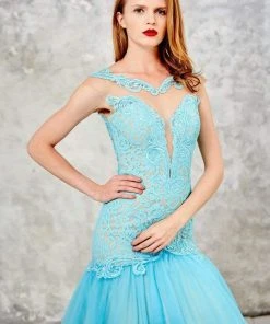 Angela & Alison - 71052 Sequined Lace Sheer Cap Sleeve Trumpet Gown Formal Gowns