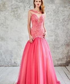Angela & Alison - 71052 Sequined Lace Sheer Cap Sleeve Trumpet Gown Formal Gowns