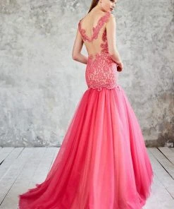 Angela & Alison - 71052 Sequined Lace Sheer Cap Sleeve Trumpet Gown Formal Gowns