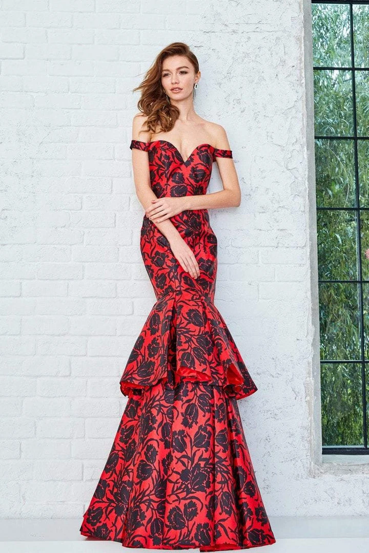 Formal Gowns Angela & Alison - 71056 Floral Off Shoulder Layered Trumpet Gown 3 Formal Gowns Angela & Alison - 71056 Floral Off Shoulder Layered Trumpet Gown