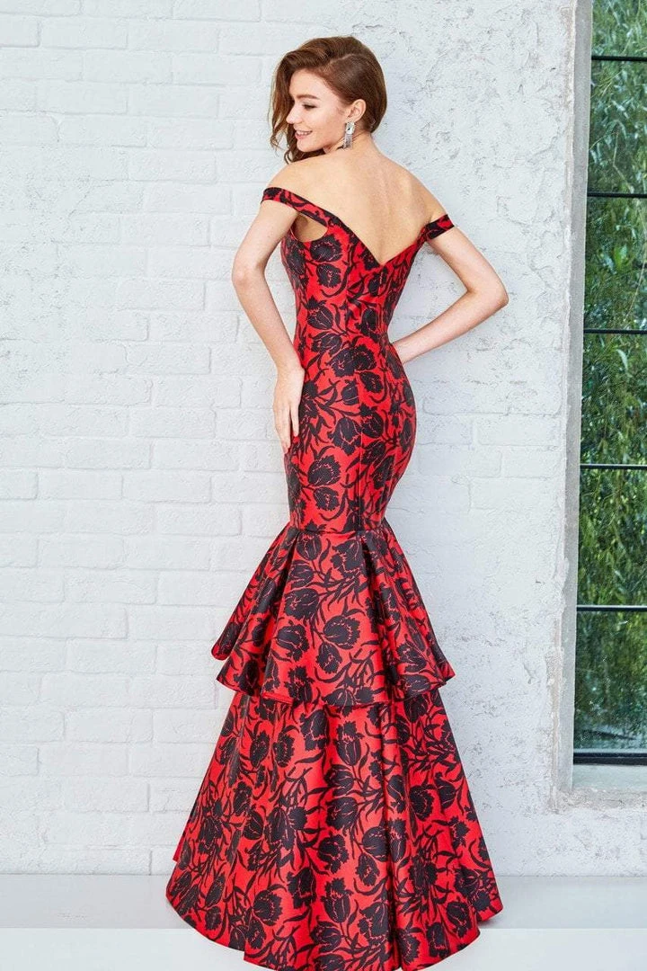 Formal Gowns Angela & Alison - 71056 Floral Off Shoulder Layered Trumpet Gown 4 Formal Gowns Angela & Alison - 71056 Floral Off Shoulder Layered Trumpet Gown