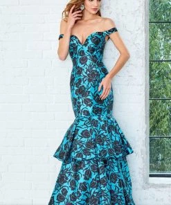 Formal Gowns Angela & Alison - 71056 Floral Off Shoulder Layered Trumpet Gown 7 Formal Gowns Angela & Alison - 71056 Floral Off Shoulder Layered Trumpet Gown