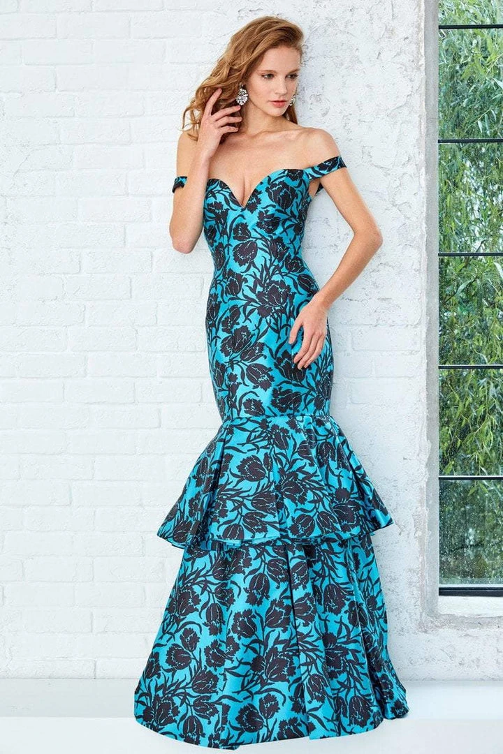 Formal Gowns Angela & Alison - 71056 Floral Off Shoulder Layered Trumpet Gown 5 Formal Gowns Angela & Alison - 71056 Floral Off Shoulder Layered Trumpet Gown