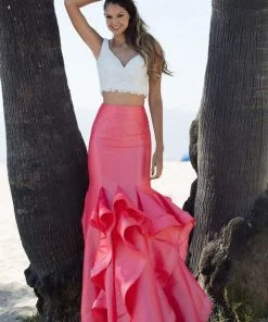 Angela & Alison - 71066 Beaded Two Piece Ruffled Trumpet Gown Formal Gowns