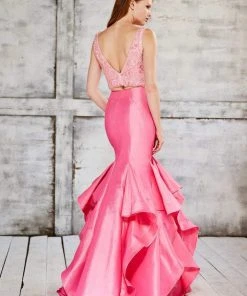 Angela & Alison - 71066A Ruffled V-neck Trumpet Dress Formal Gowns