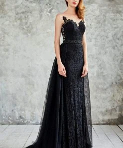 Angela & Alison - 71073 Lace Illusion Jewel Sheath Dress