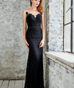 Angela & Alison - 71073 Lace Illusion Jewel Sheath Dress