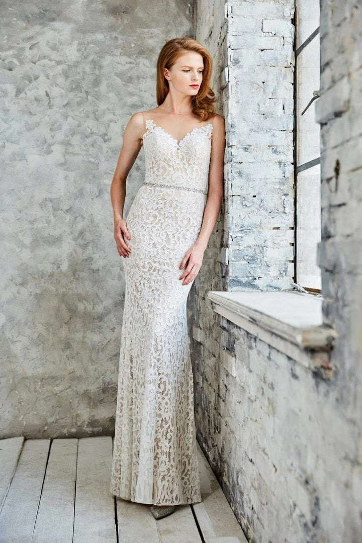 Angela & Alison - 71073 Lace Illusion Jewel Sheath Dress 6 Angela & Alison - 71073 Lace Illusion Jewel Sheath Dress