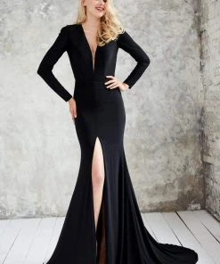 Angela & Alison - 71075 Deep V-neck Trumpet Dress