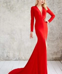 Angela & Alison - 71075 Deep V-neck Trumpet Dress