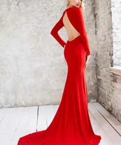 Angela & Alison - 71075 Deep V-neck Trumpet Dress