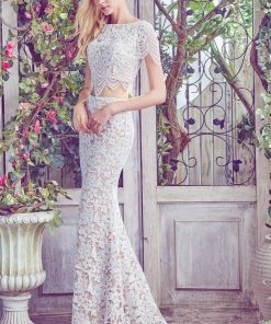 Angela & Alison - 71084 Two Piece Embroidered Trumpet Dress