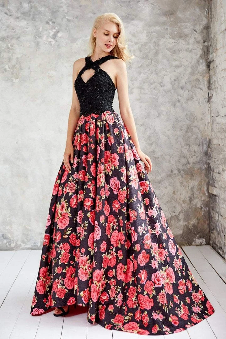 Formal Gowns Angela & Alison - 71096 Embellished Halter Floral A-line Dress 3 Formal Gowns Angela & Alison - 71096 Embellished Halter Floral A-line Dress