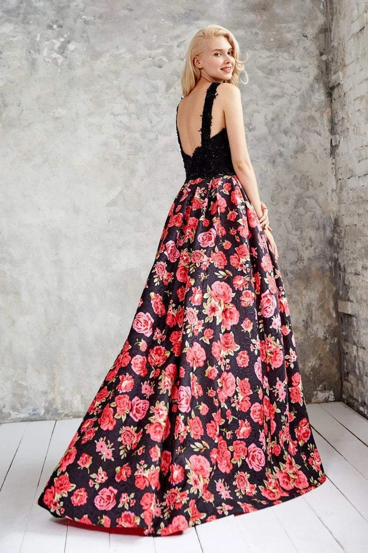 Formal Gowns Angela & Alison - 71096 Embellished Halter Floral A-line Dress 4 Formal Gowns Angela & Alison - 71096 Embellished Halter Floral A-line Dress