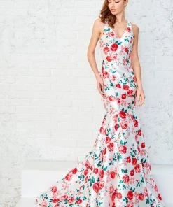 Angela & Alison - 71121 Sleeveless Floral Printed Long Dress Formal Gowns