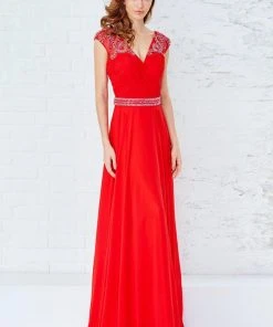 Formal Gowns Angela & Alison - 71123 Beaded Ruched V-neck Dress