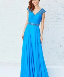 Formal Gowns Angela & Alison - 71123 Beaded Ruched V-neck Dress