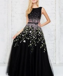 Angela & Alison - 71125 Bateau Embellished A-Line Dress