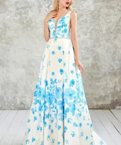 Formal Gowns Angela & Alison - 71127 Floral Print Evening Gown