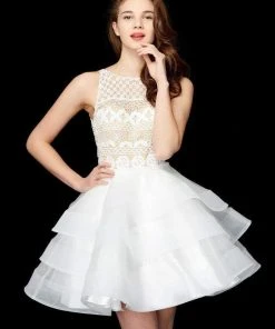 Angela & Alison - 72007 Lace Embroidered Layered Cocktail Dress Formal Gowns