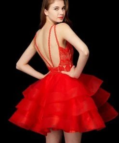 Angela & Alison - 72007 Lace Embroidered Layered Cocktail Dress Formal Gowns