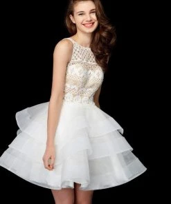 Angela & Alison - 72007 Lace Embroidered Layered Cocktail Dress Formal Gowns