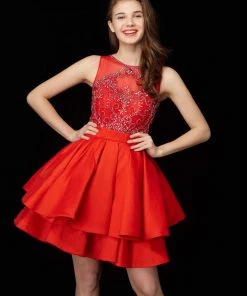 Cocktail Dresses Angela & Alison - 72013 Bejeweled Sheer Bateau A-line Dress