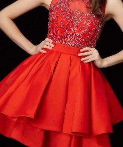 Cocktail Dresses Angela & Alison - 72013 Bejeweled Sheer Bateau A-line Dress