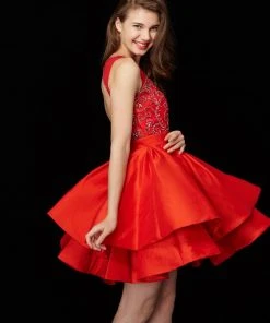 Cocktail Dresses Angela & Alison - 72013 Bejeweled Sheer Bateau A-line Dress