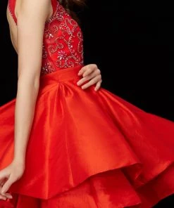 Cocktail Dresses Angela & Alison - 72013 Bejeweled Sheer Bateau A-line Dress