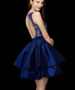 Cocktail Dresses Angela & Alison - 72013 Bejeweled Sheer Bateau A-line Dress