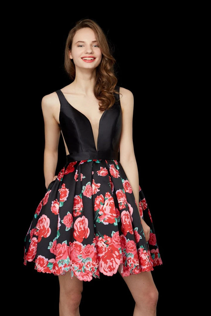 Angela & Alison - 72014 Deep V-neck Floral Dress Cocktail Dresses 3 Angela & Alison - 72014 Deep V-neck Floral Dress Cocktail Dresses