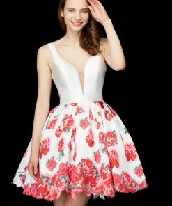 Angela & Alison - 72014 Deep V-neck Floral Dress Cocktail Dresses 14 Angela & Alison - 72014 Deep V-neck Floral Dress Cocktail Dresses