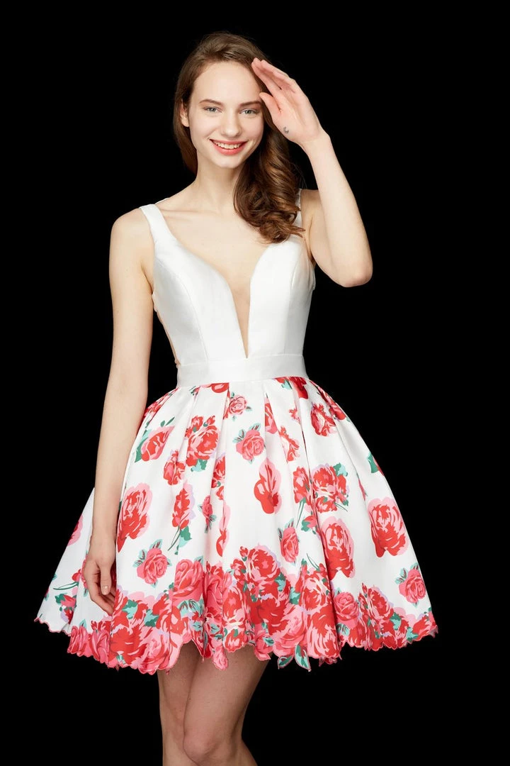 Angela & Alison - 72014 Deep V-neck Floral Dress Cocktail Dresses 7 Angela & Alison - 72014 Deep V-neck Floral Dress Cocktail Dresses