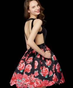 Angela & Alison - 72014 Deep V-neck Floral Dress Cocktail Dresses 11 Angela & Alison - 72014 Deep V-neck Floral Dress Cocktail Dresses