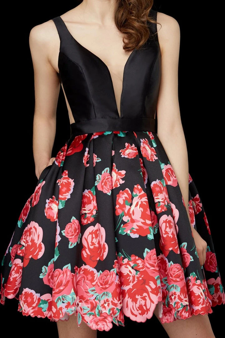 Angela & Alison - 72014 Deep V-neck Floral Dress Cocktail Dresses 5 Angela & Alison - 72014 Deep V-neck Floral Dress Cocktail Dresses