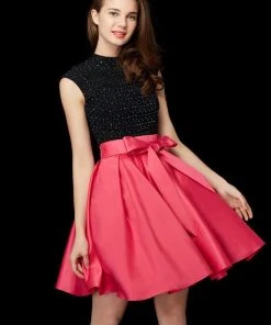 Angela & Alison - 72016 Two Piece High A Line Dress With Waist Bow Cocktail Dresses