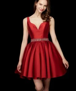 Angela & Alison - 72017 Sultry Sleeveless Satin Short Dress