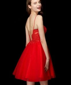 Angela & Alison - 72018 Lace Plunging V-neck Tulle A-line Dress Cocktail Dresses