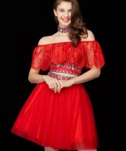 Angela & Alison - 72022 Embroidered Two-Piece Tulle Dress