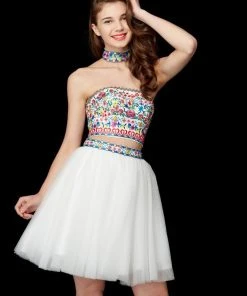 Angela & Alison - 72022 Embroidered Two-Piece Tulle Dress